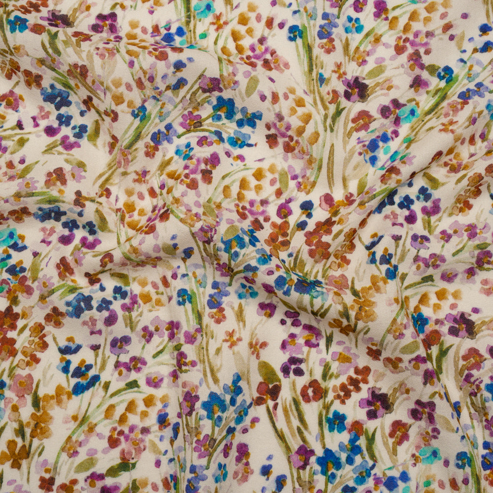 Cotton Crepe - Cream and Rainbow Painted Flowers - Mood Exclusive Prismatic Petals Print - Joann Fabrics
