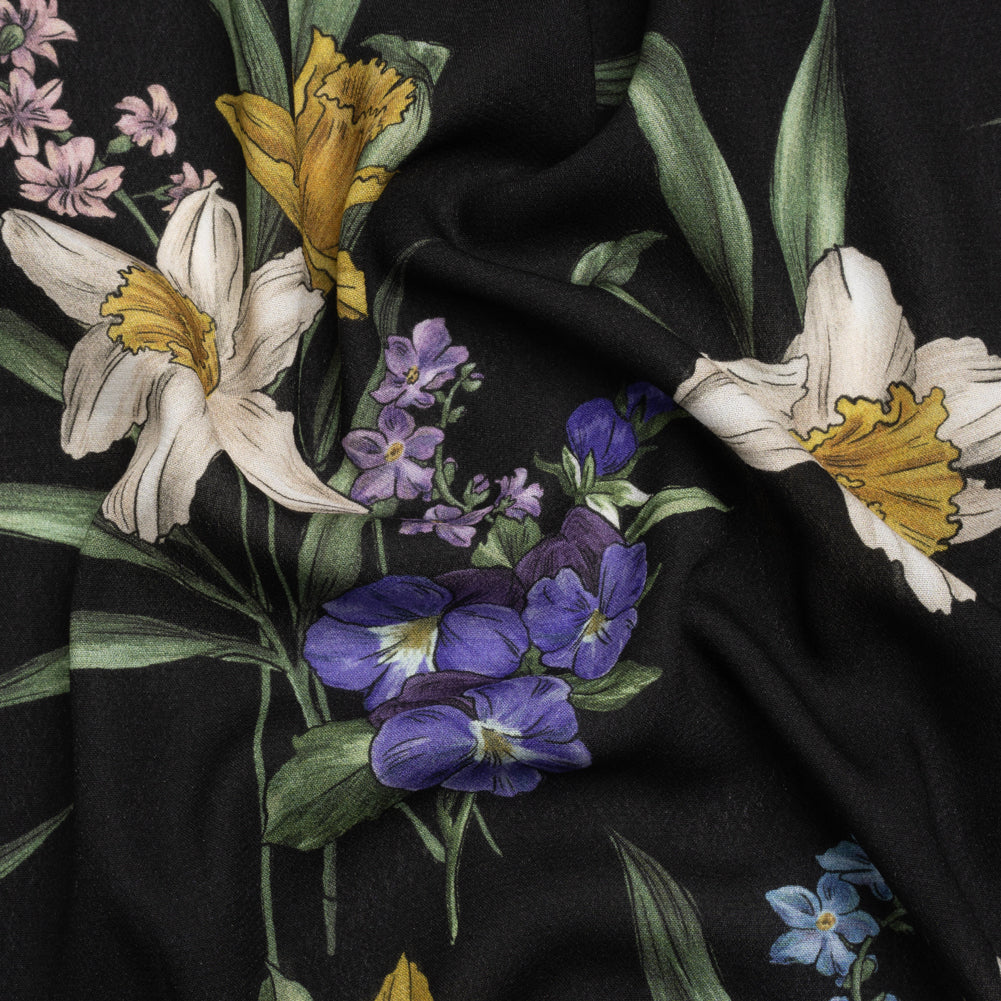 Viscose Crepe Print - Black, Yellow and Violet Floral - Mood Exclusive By the Plenty - Joann Fabrics