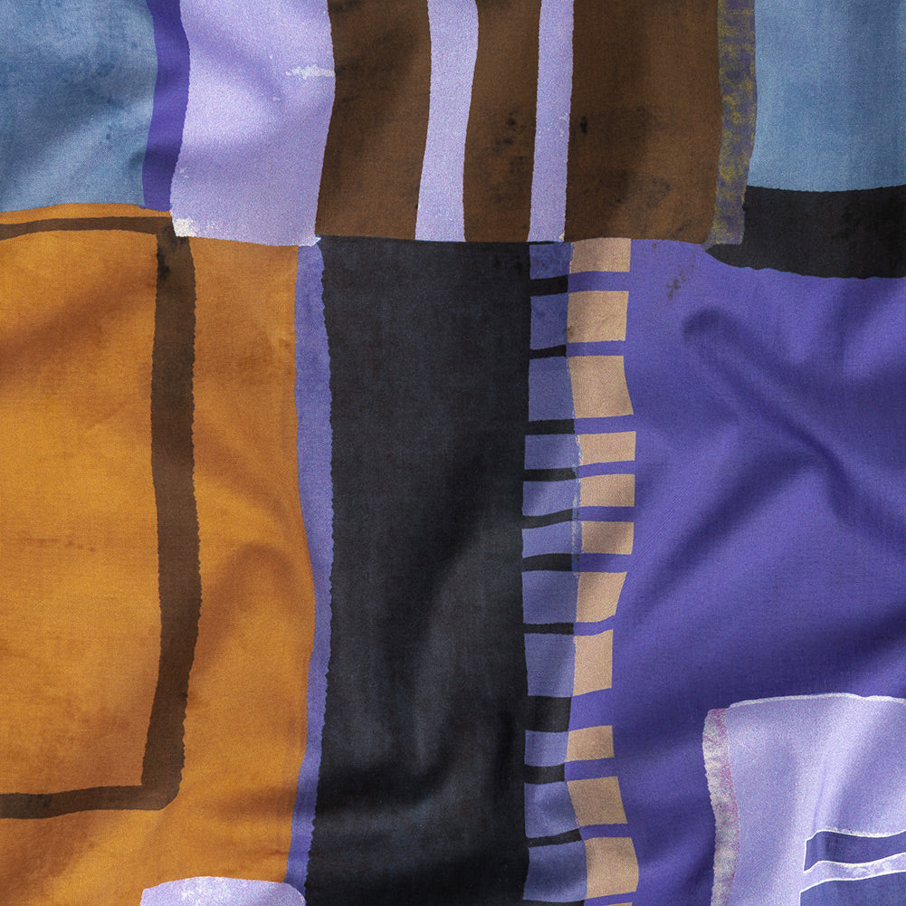 Cotton Voile Panel - Purple and Brown Painterly Geometric - Around the Block Print - Mood Exclusive Wisteria Collection - Joann Fabrics