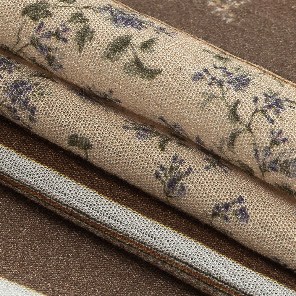 Gauzy Wrinkled Rayon Woven Print - Light Brown and Beige Floral Stripes - Mood Exclusive Encased Reveries - Joann Fabrics