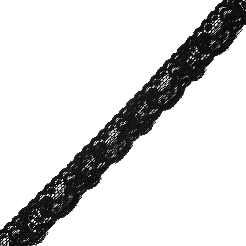 Black Floral Stretch Lace Trim - 1.25