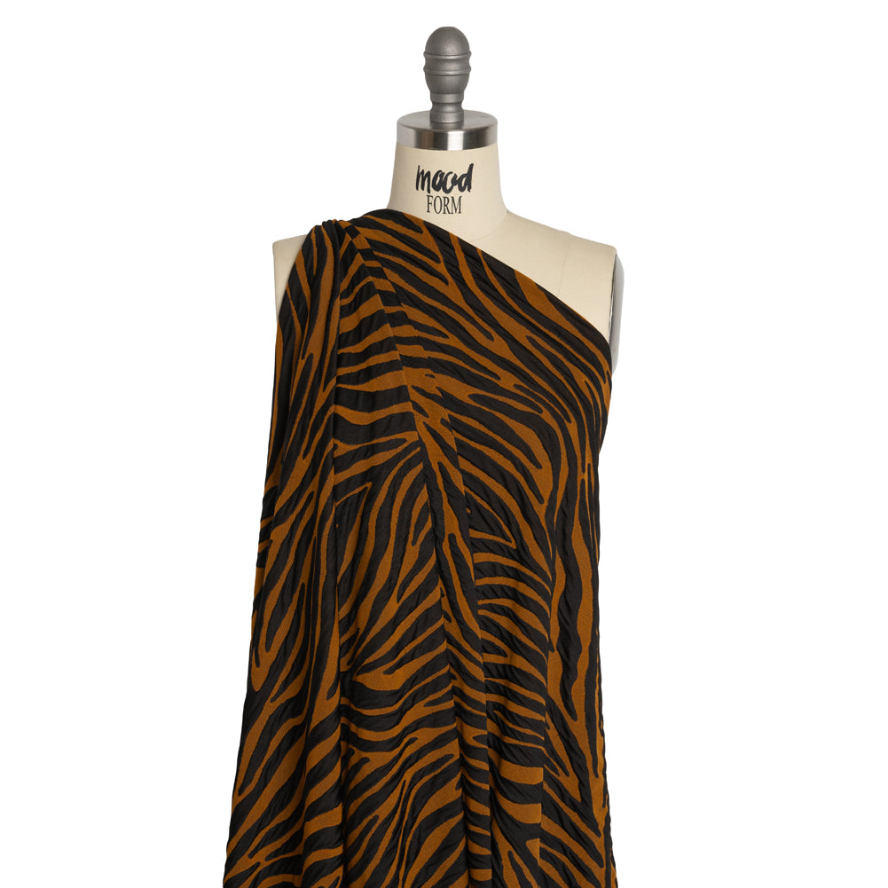 Stretch Knit Jacquard by Mara Hoffman - Burnt Orange and Black Tiger Stripes - Designer Deadstock - Joann Fabrics