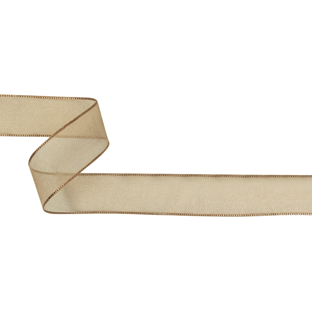 Beige Shimmering Organza Ribbon with Woven Edges - 1.125