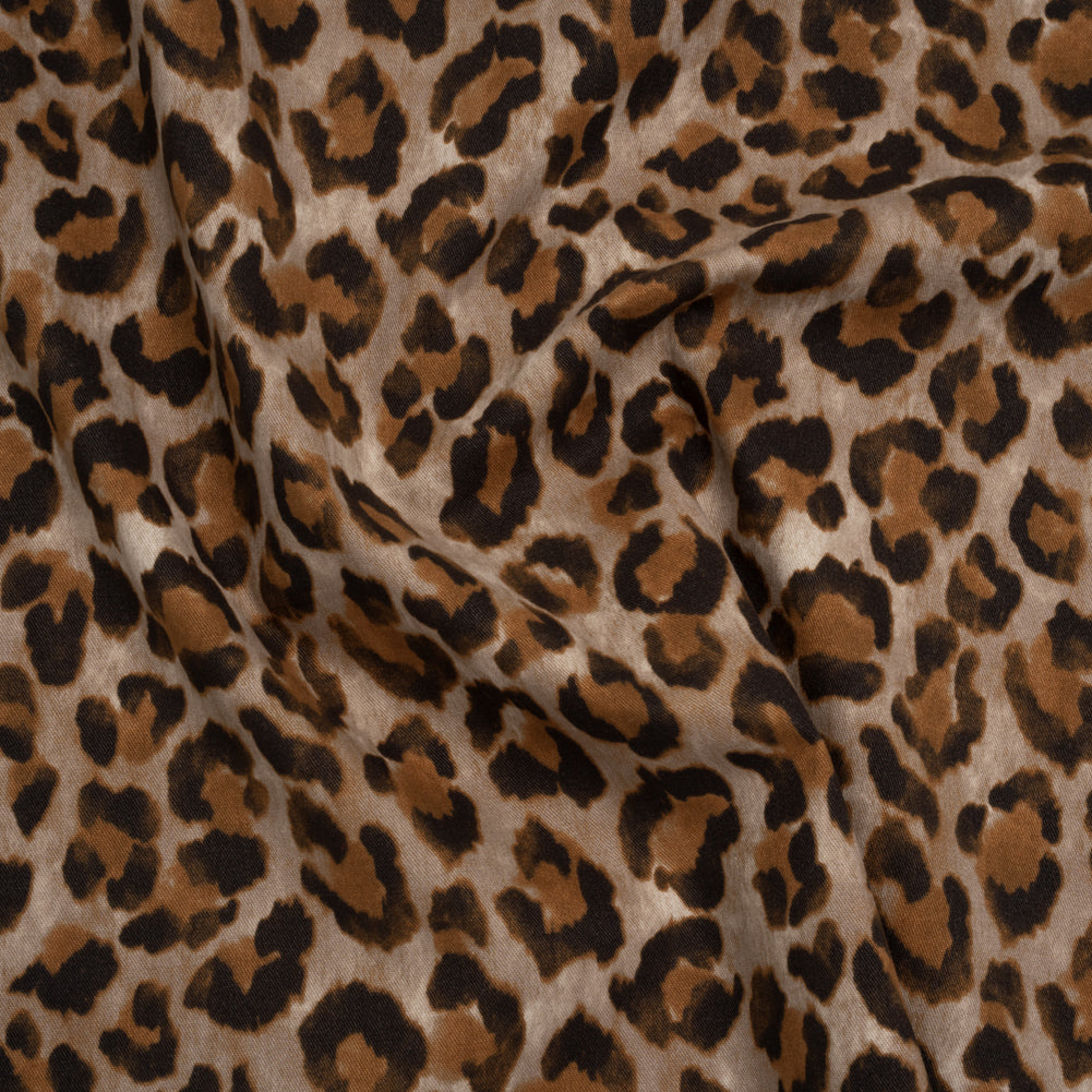 Stretch Brushed Cotton Twill Print Made in Italy - Greige, Tan and Dark Brown Cheetah Spots - Deadstock - Joann Fabrics