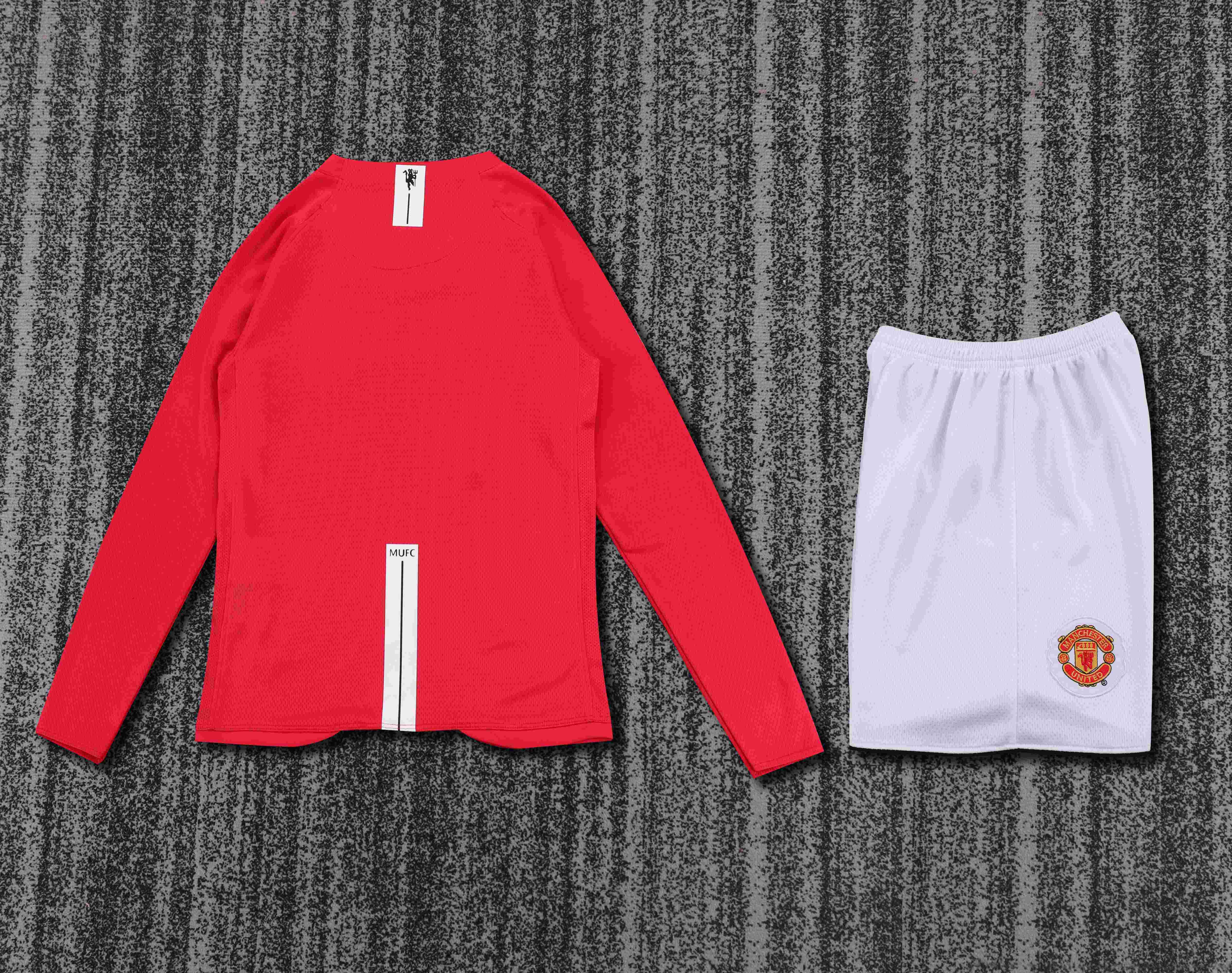 2007/2008 Retro Long Sleeve Manchester United Home Champions League Edition Football Shirt 1:1 Thai Quality Kids Size