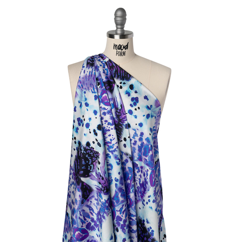 Polyester Satin - Purple, Blue and Black Abstract Florals and Spots - Mood Exclusive Mirage Botanique Print - Joann Fabrics