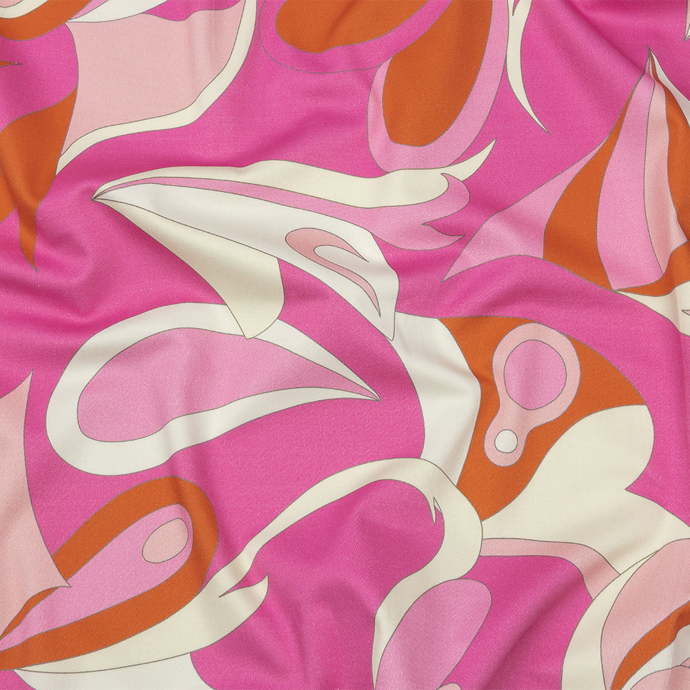 Stretch Cotton Sateen - Hot Pink, White and Orange Abstract Paisley - Free Falling Print - Mood Exclusive Groove Collection - Joann Fabrics