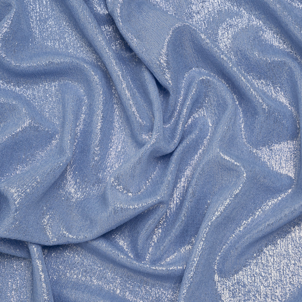 Metallic Foiled Uneven Stretch Rib Knit - Silver on Sky Blue - Estelle Collection - Joann Fabrics