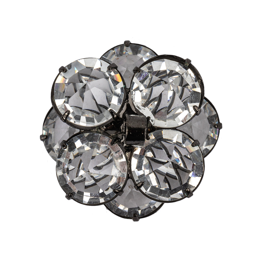 Vintage Famous NYC Designer Crystal and Black Floral Button with Rhinestone Core - 44L/28mm - Joann Fabrics