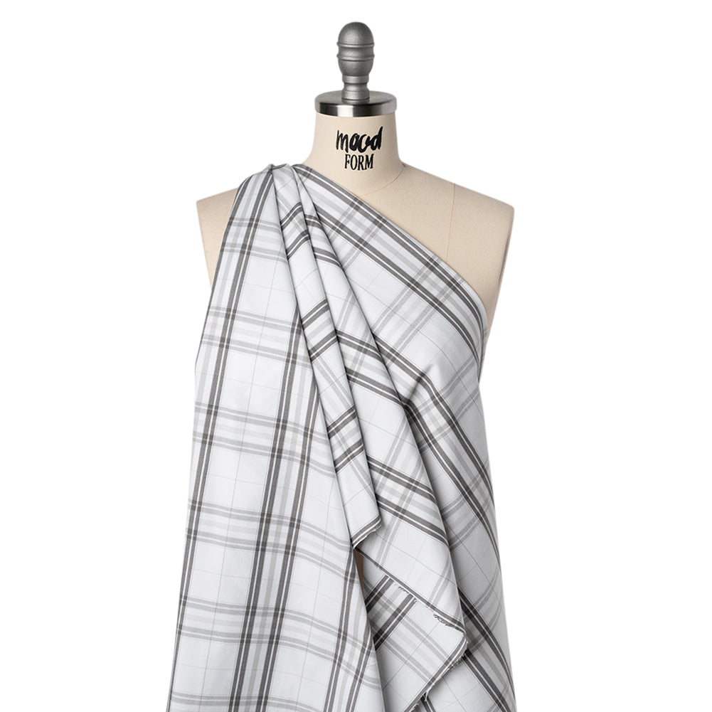 Cotton Oxford Shirting - Greige, Charcoal and White Plaid - Deadstock - Joann Fabrics