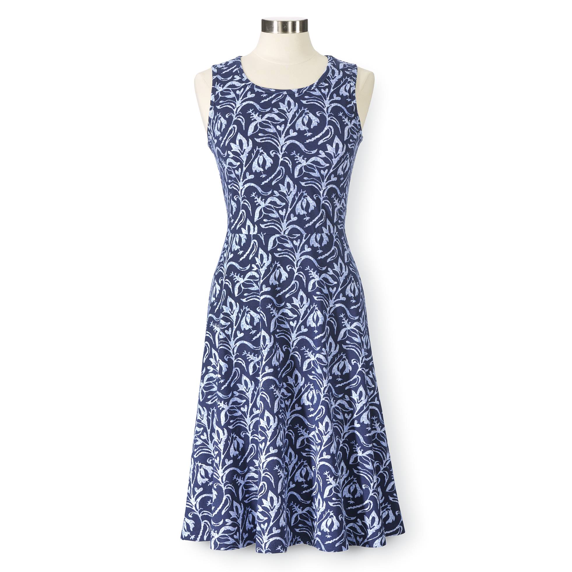 Print Knit Tank Dress, Rounded Neck, Waist Seam - Northstyle Catalog