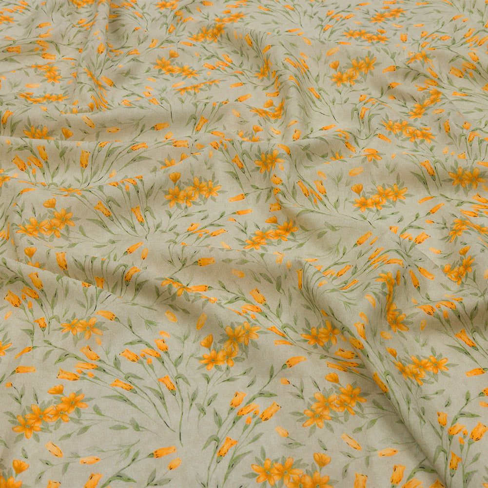 Cotton Voile - Sage and Orange Floral - Dance with the Daffodils Print - Mood Exclusive Secret Garden Collection - Joann Fabrics