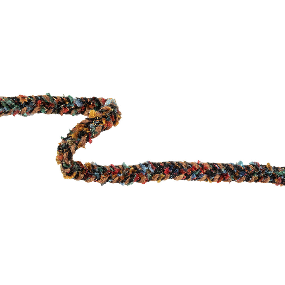 Tan, Black and Multicolor Chenille Braided Trim - 0.625