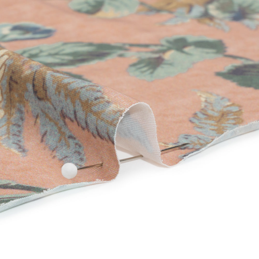 Famous Australian Designer Blue, Green and Beige Floral Stretch Polyester Jersey - Joann Fabrics