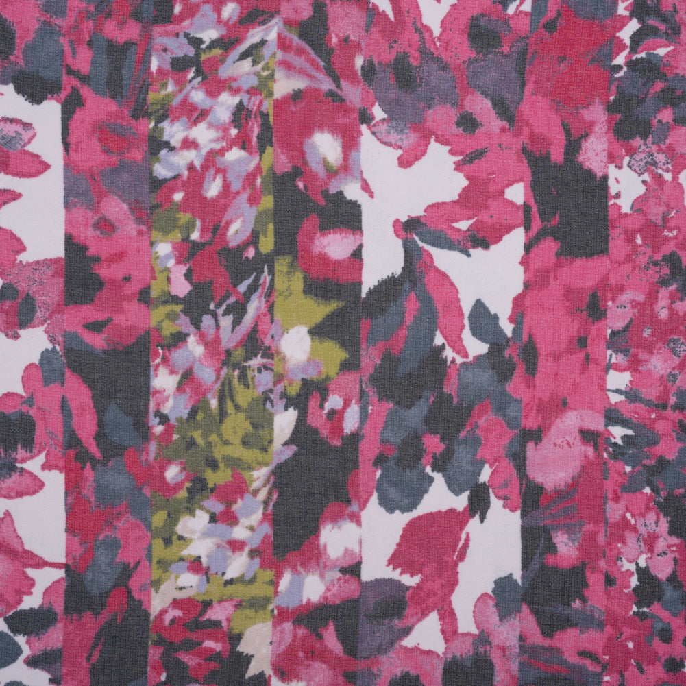 Polyester Georgette Print - Pink, Navy and Olive Green Floral Stripes - Designer Deadstock - Joann Fabrics