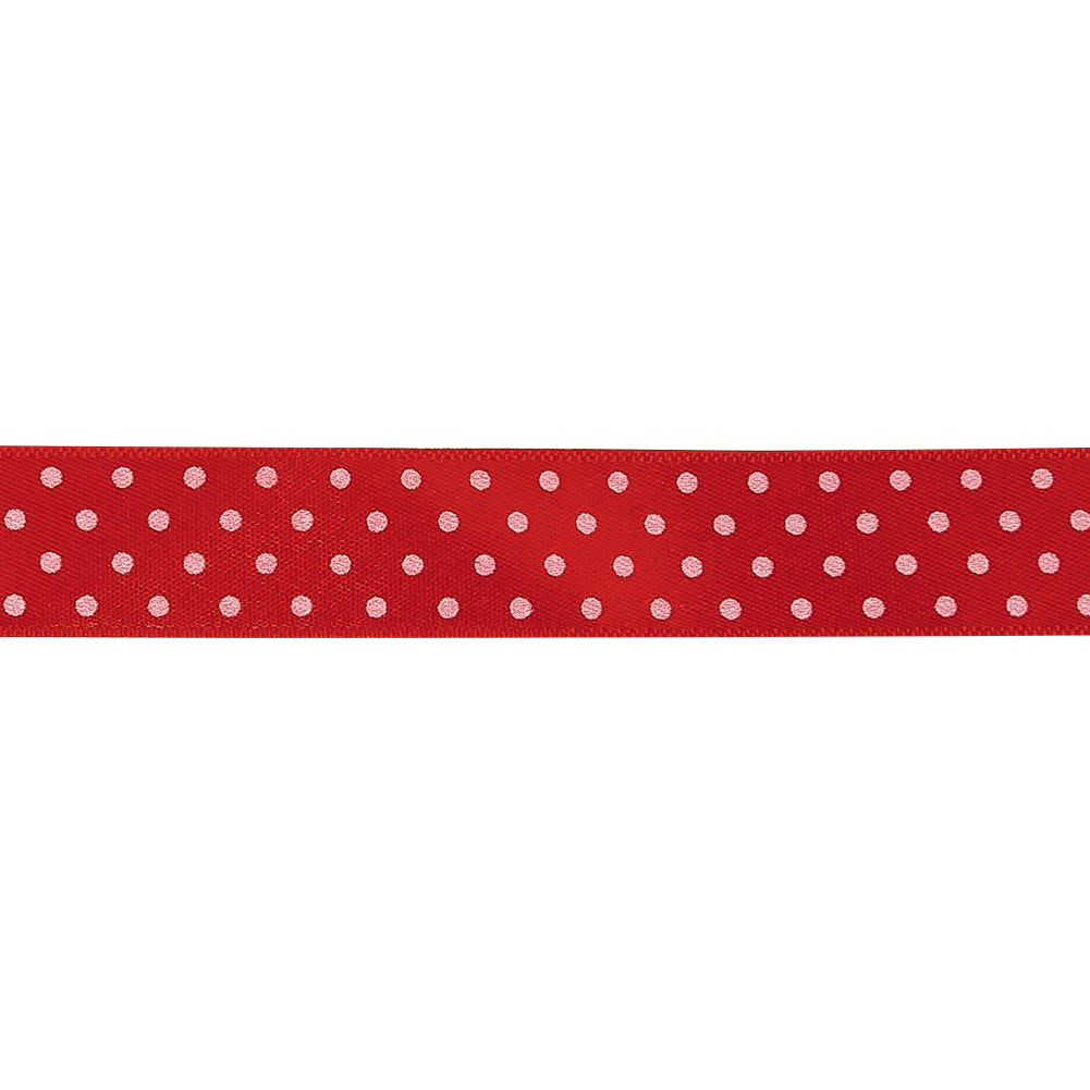 Red and White Polka Dots Satin Ribbon - 0.625