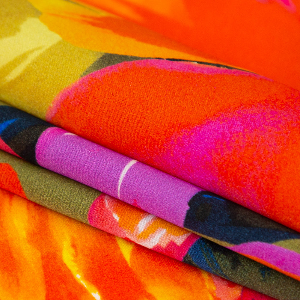 Mood Exclusive Italian Proper Pink and Tangy Orange Floral Digitally Printed Silk Charmeuse - Joann Fabrics
