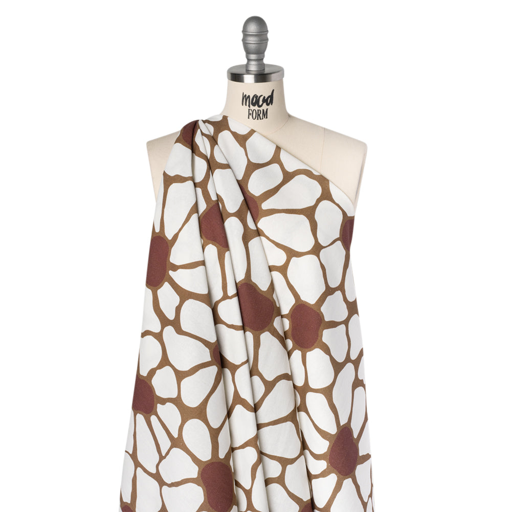 Linen and Rayon Woven - Brown, Cream and Burgundy Abstract Daisies - Mood Exclusive Dilly-Dally Daisies Print - Joann Fabrics