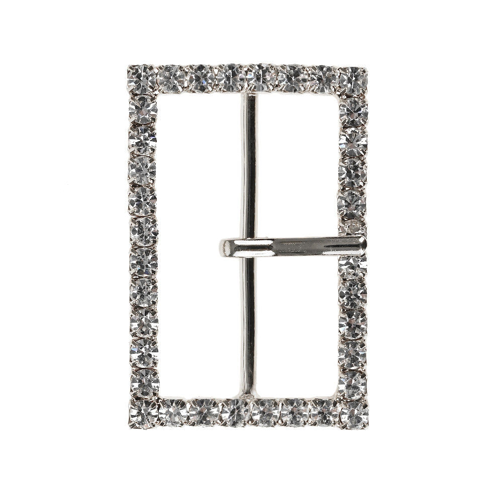 Swarovski Crystal and Silver Rectangular Rhinestone Buckle - 1.375