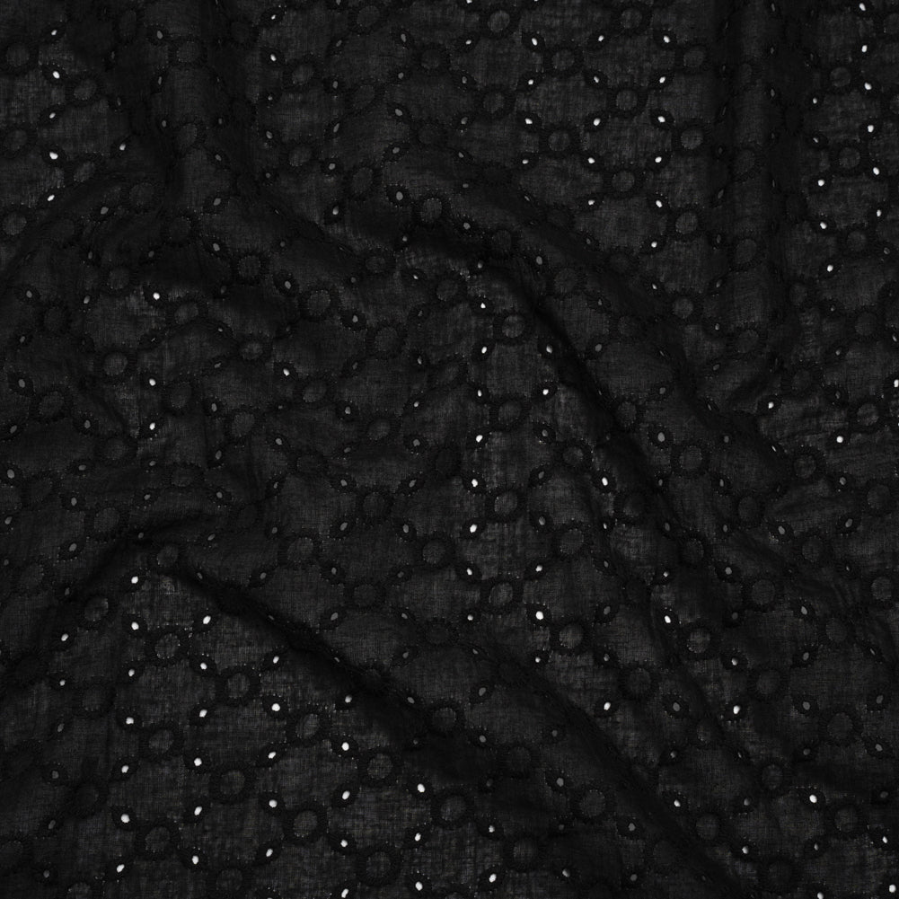 Embroidered Eyelet Cotton Voile - Black Rings and Lattices - Naomi Collection - Joann Fabrics
