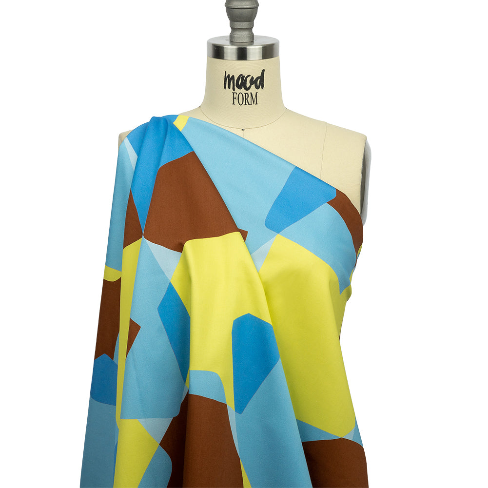 Stretch Cotton Sateen - Blue and Yellow Geometric - Gemstone Jubilee Print - Mood Exclusive Groove Collection - Joann Fabrics