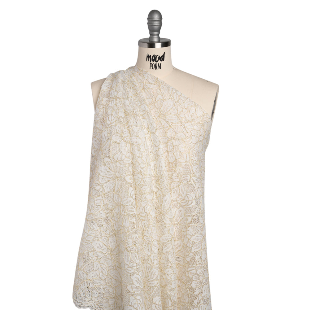 Stretch Metallic Corded Lace with Finished Edges - Ivory and Gold Tropical Blossoms - Ottilie Collection - Joann Fabrics