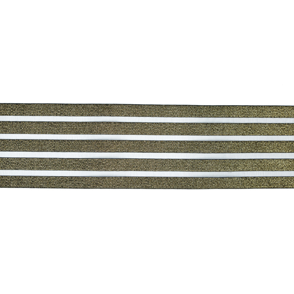 Italian Metallic Gold Elastic Trim with Sheer Stripes - 3.5