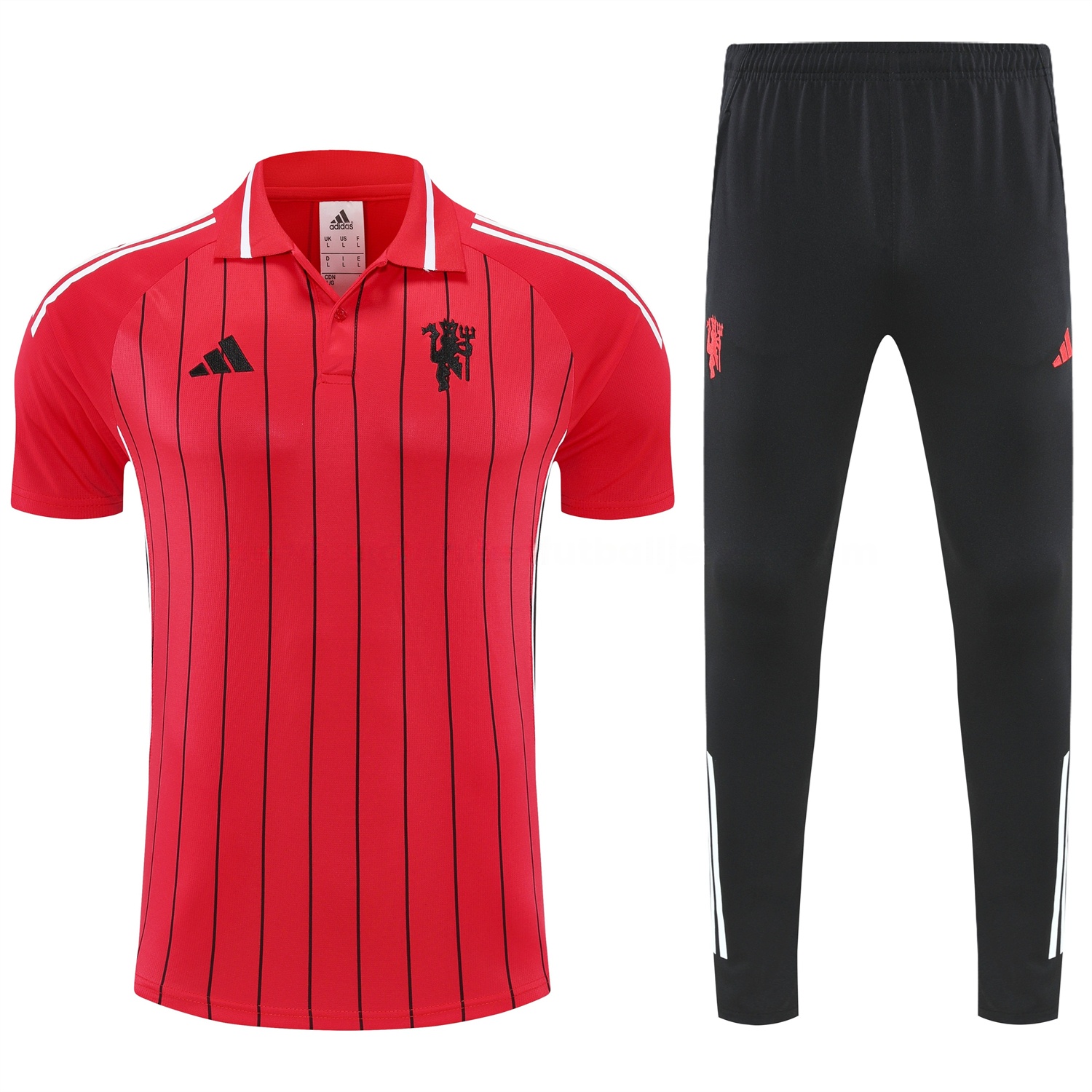 Manchester United 25-26 POLO Short-Sleeve Training Set - Red Top and Black Pants - UnitedFutballJersey