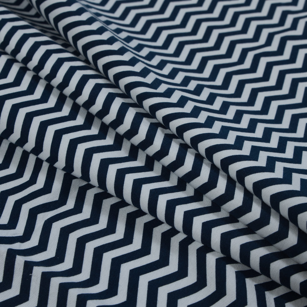 Navy and White Zig Zag Printed Cotton Jersey - Joann Fabrics