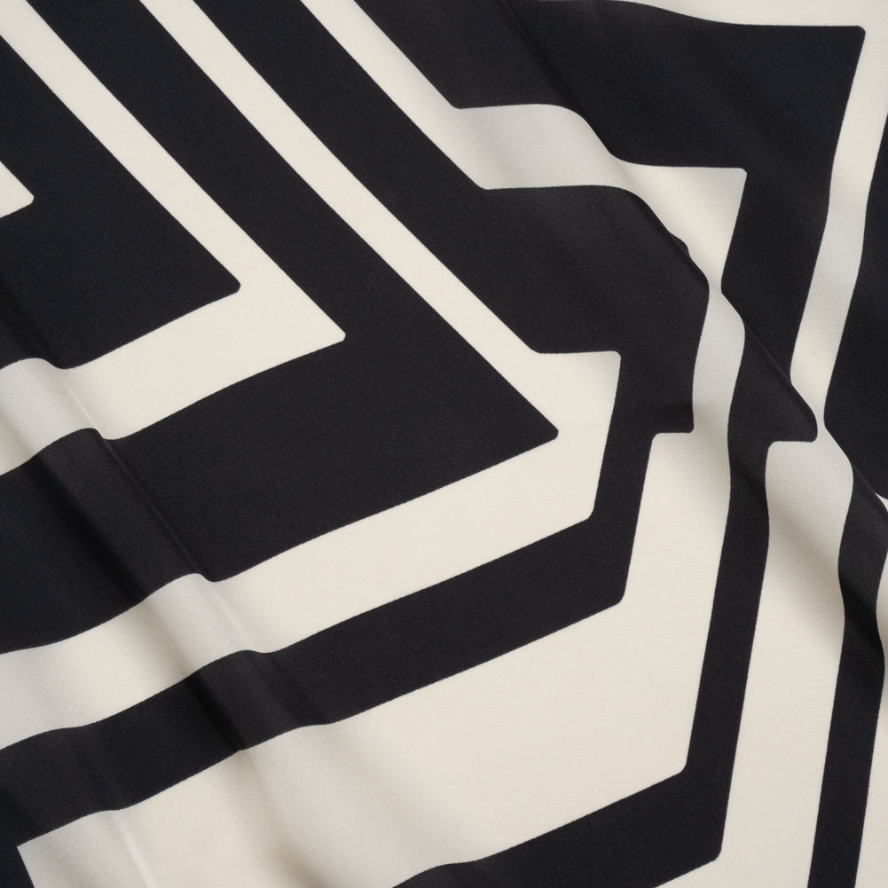Satin-Faced Polyester Twill - Black and Ivory Geometric Stripes - Made in Italy - Joann Fabrics