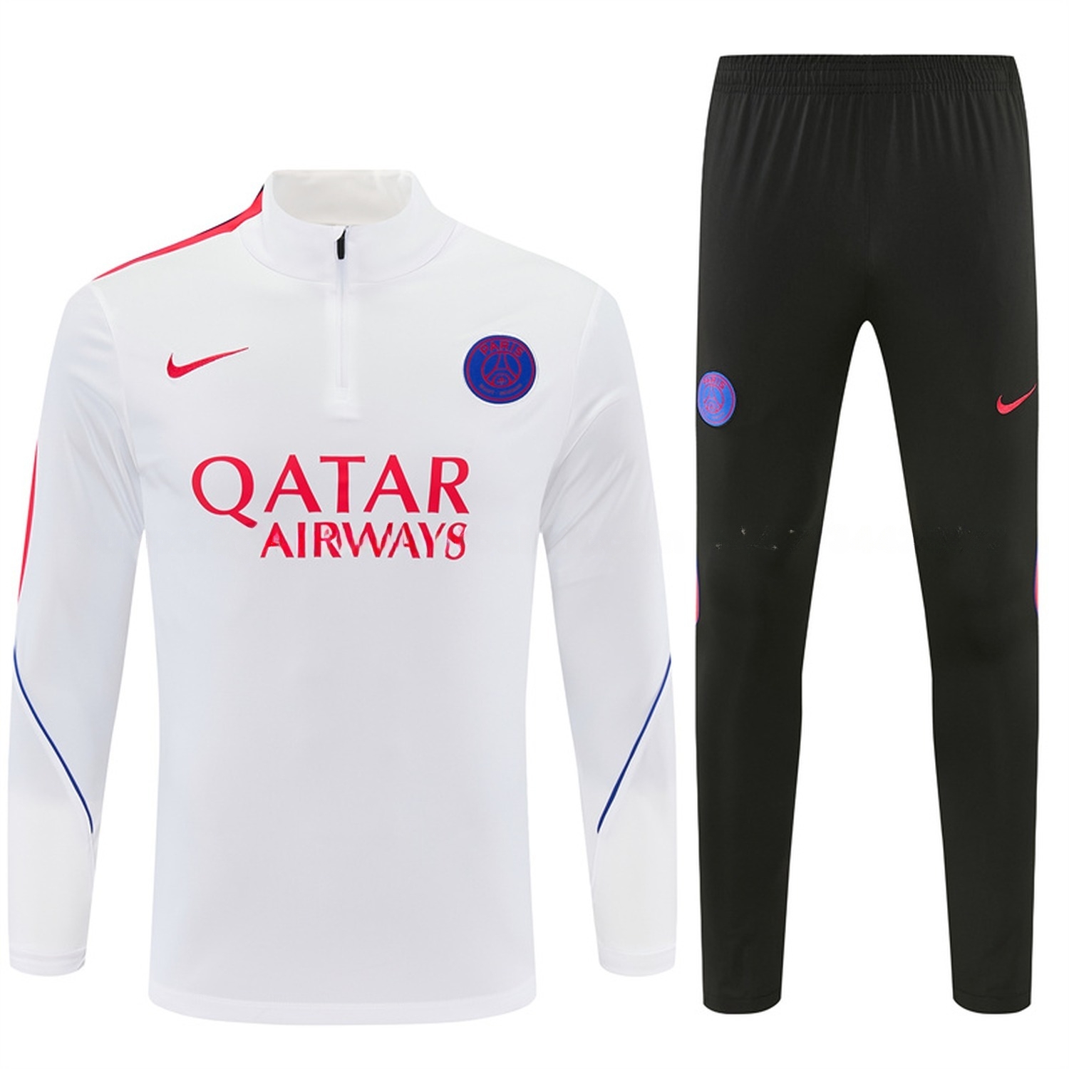 Paris Saint-Germain PSG 26-27 Long Sleeve Training Set - White Top & Black Pants - UnitedFutballJersey