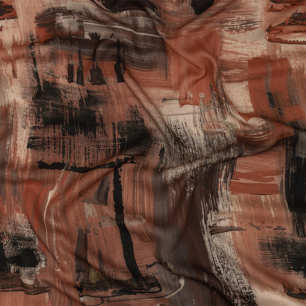 Rayon Challis - Pink and Gray Brushstrokes - Brush With Danger Print - Mood Exclusive Rio Collection - Joann Fabrics