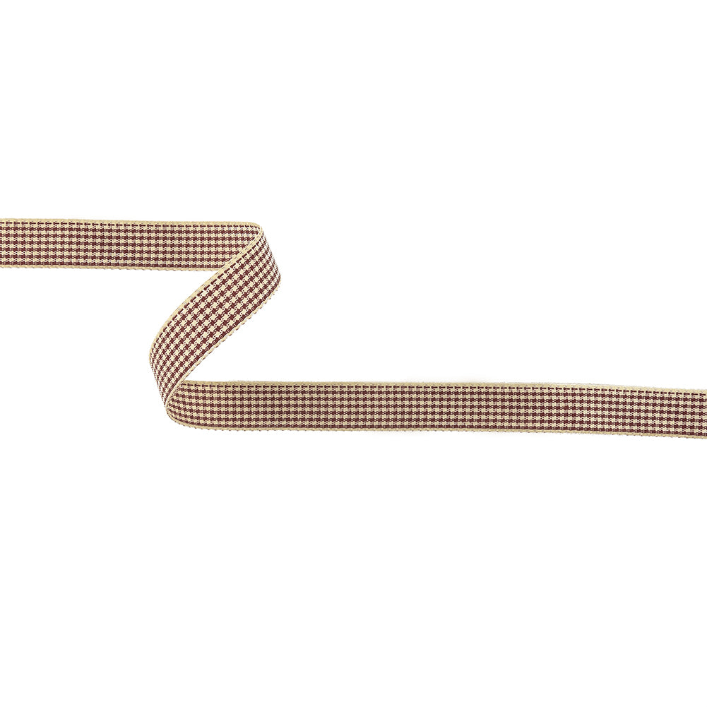 Wine and Cream Houndstooth Check Woven Ribbon - 0.625