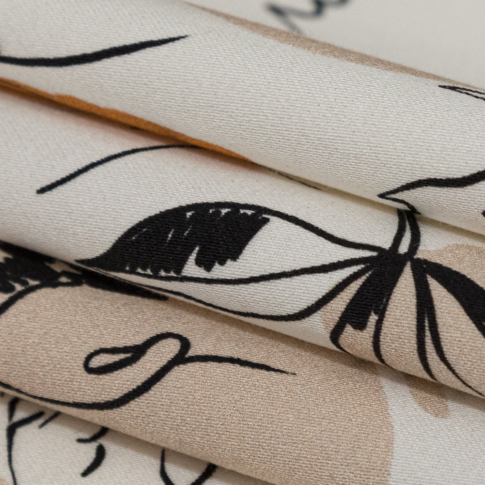 Stretch Cotton Sateen - White Figure Lines - Contoured Personage Print - Mood Exclusive Serengeti Collection - Joann Fabrics