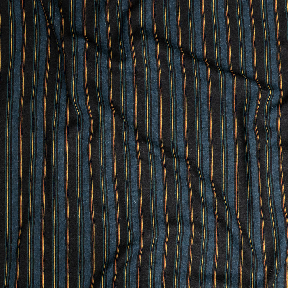 Linen and Rayon Woven - Navy and Blue Stripes - Linear Transcendence Print - Mood Exclusive Tumunyana Collection - Joann Fabrics