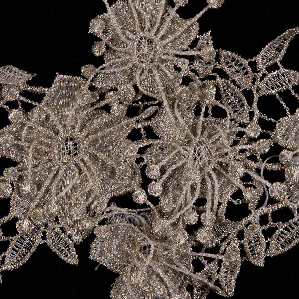 Metallic Silver Floral Lace Trim - 4.5
