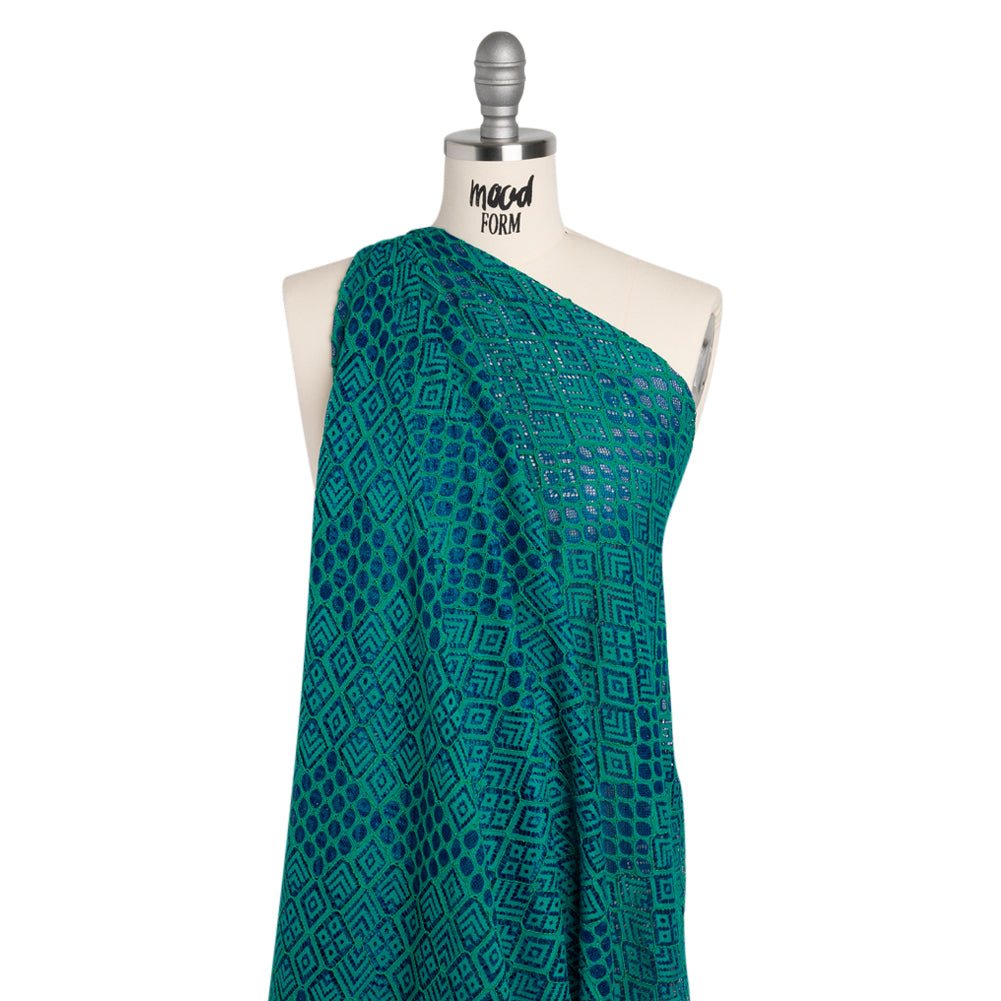 Corded Lace with Finished Edges - Blue and Teal Decorated Diamond Stripes - Joann Fabrics