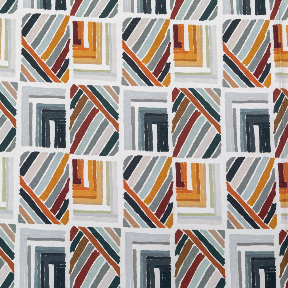 Stretch Cotton Sateen - Orange and Gray Geometric - Harvest Hayride Print - Mood Exclusive Harvest Collection - Joann Fabrics