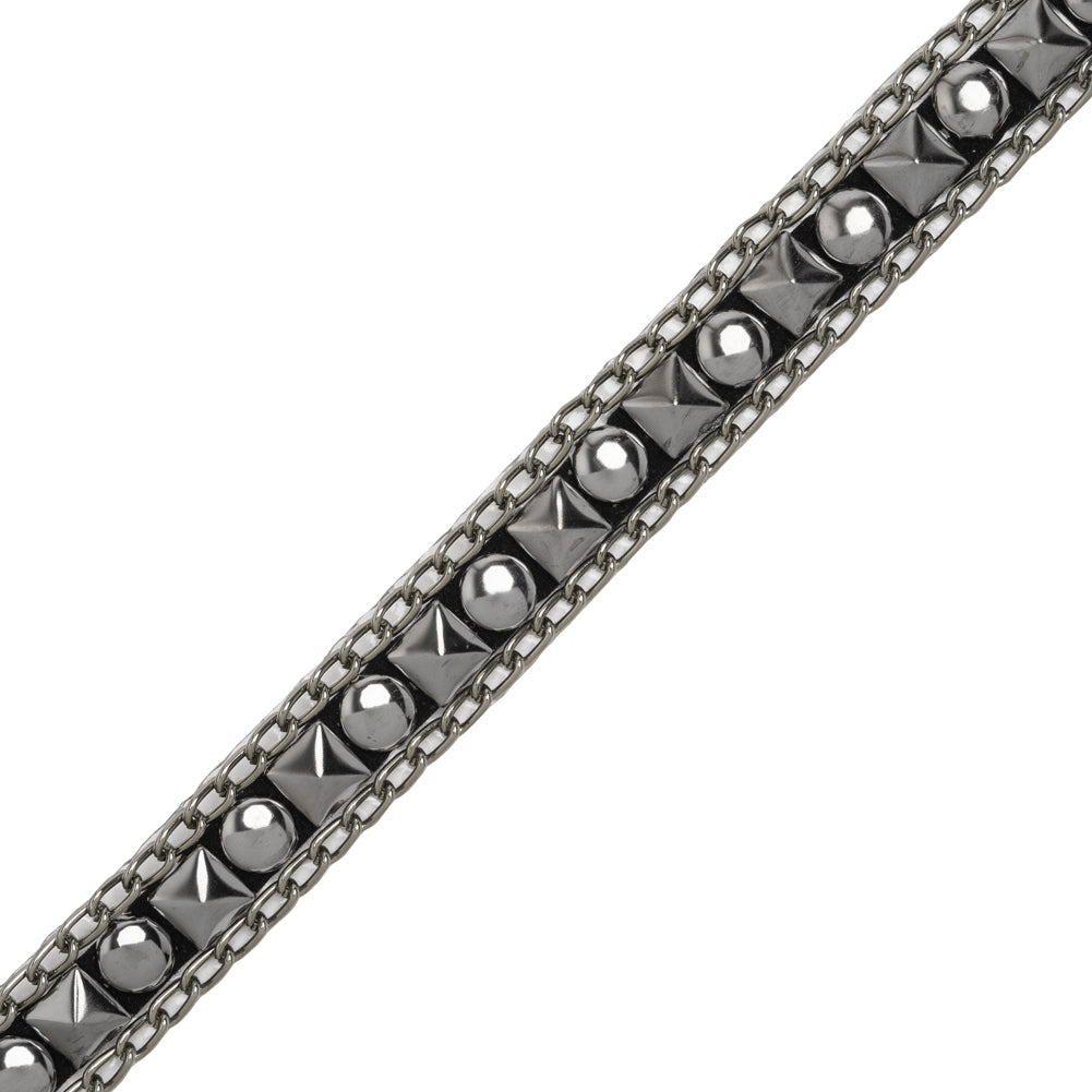 Yaya Han Iron-On Studs and Chains Trim - London Punk Silver and Black Circles and Squares, 0.75