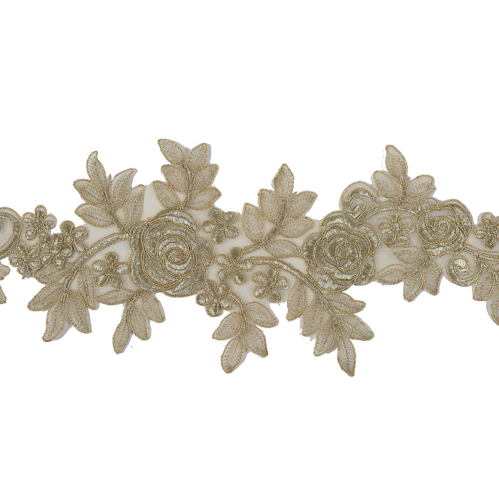 Metallic Gold Re-Embroidered Floral Organza Trim - 6