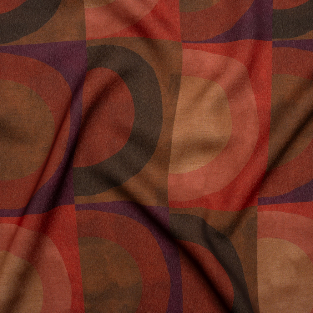 Polyester Crepe-Back Satin - Red, Brown and Purple Half Circle Blocks - Mood Exclusive Adobe Abode Print - Joann Fabrics