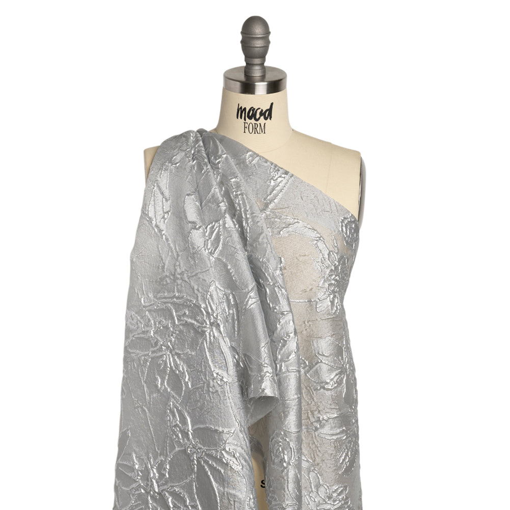 Metallic Silver and Gray Floating Flowers Luxury Burnout Brocade - Joann Fabrics