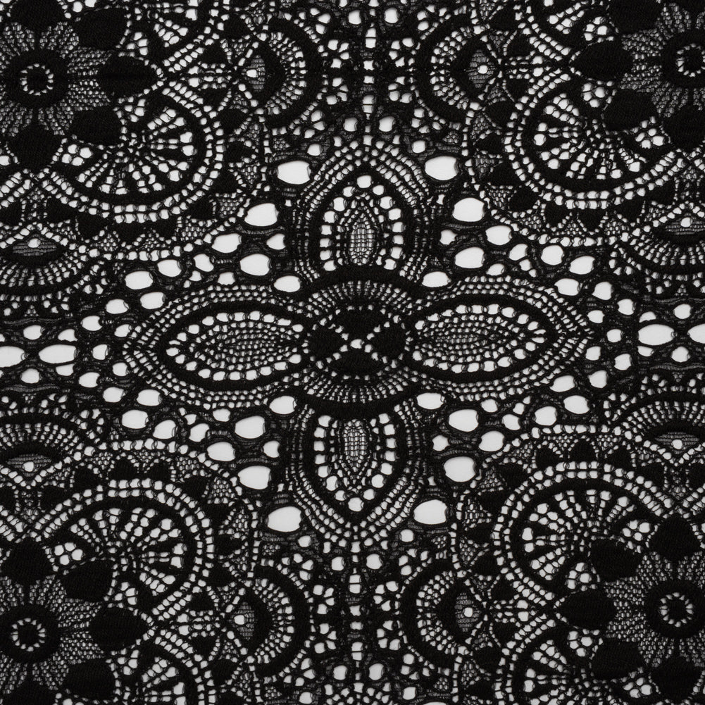 Cotton and Nylon Crochet Lace with Scalloped Border - Black Boho Flowers - Joann Fabrics