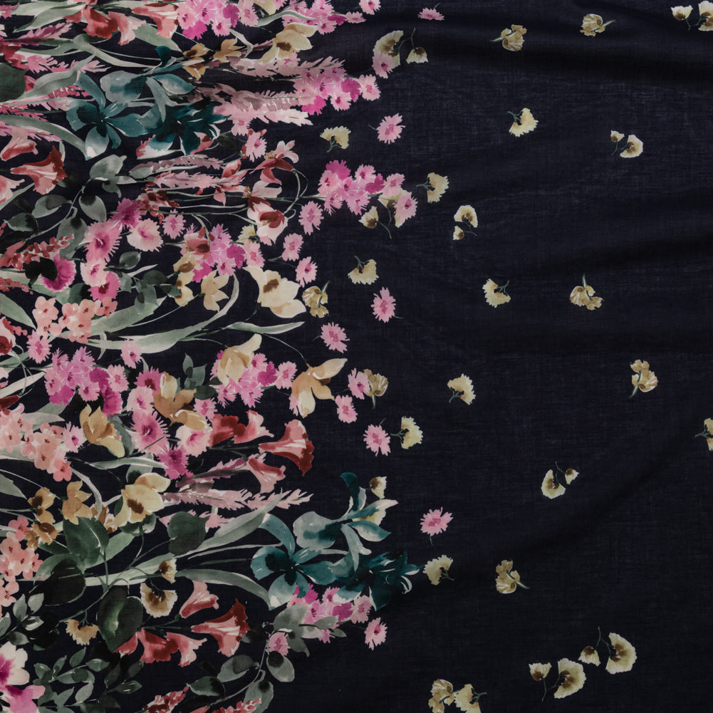 Cotton Voile - Navy Floral Border - Blooming Upwards Print - Mood Exclusive Serengeti Collection - Joann Fabrics