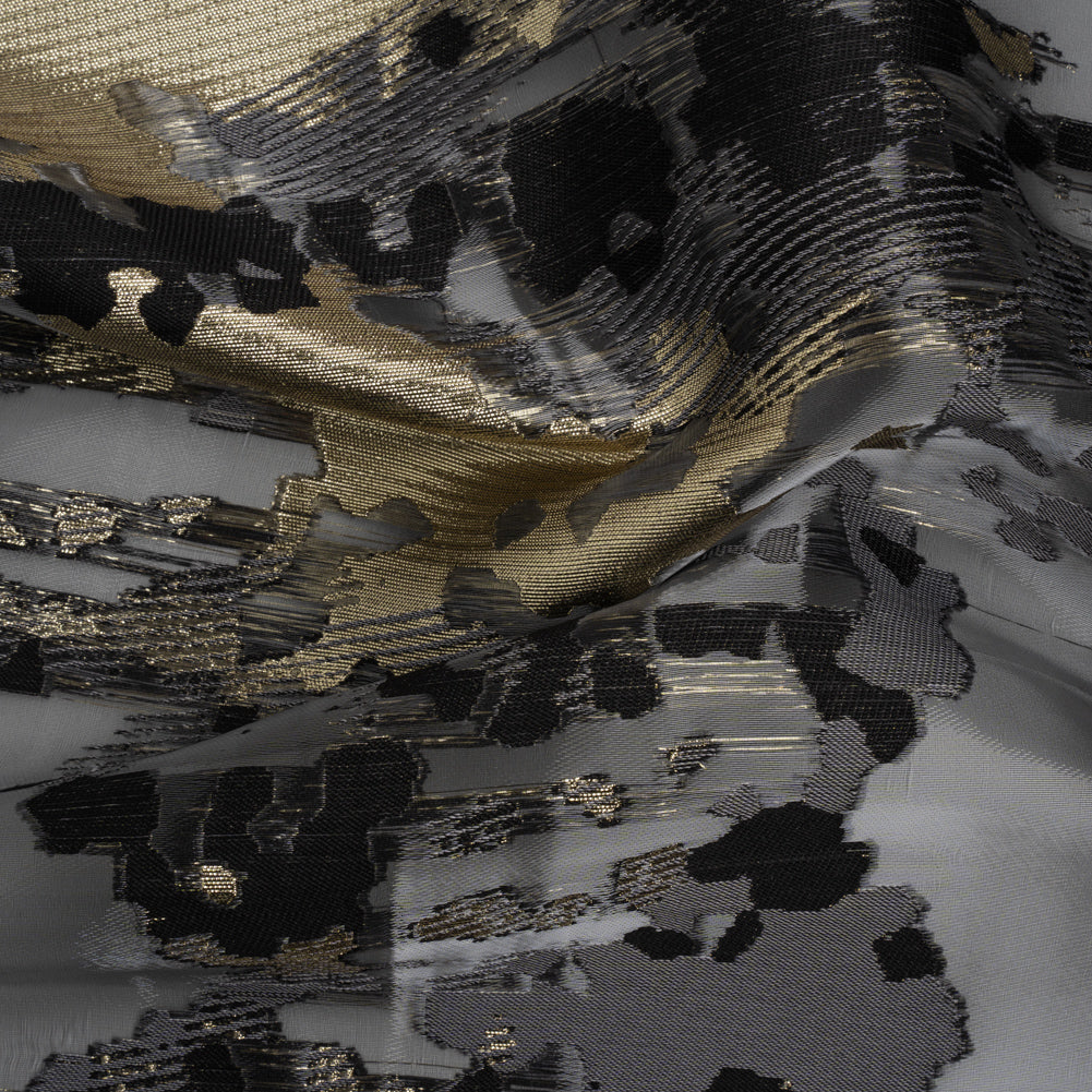 Gray, Black and Metallic Gold Abstract Luxury Burnout Brocade - Joann Fabrics