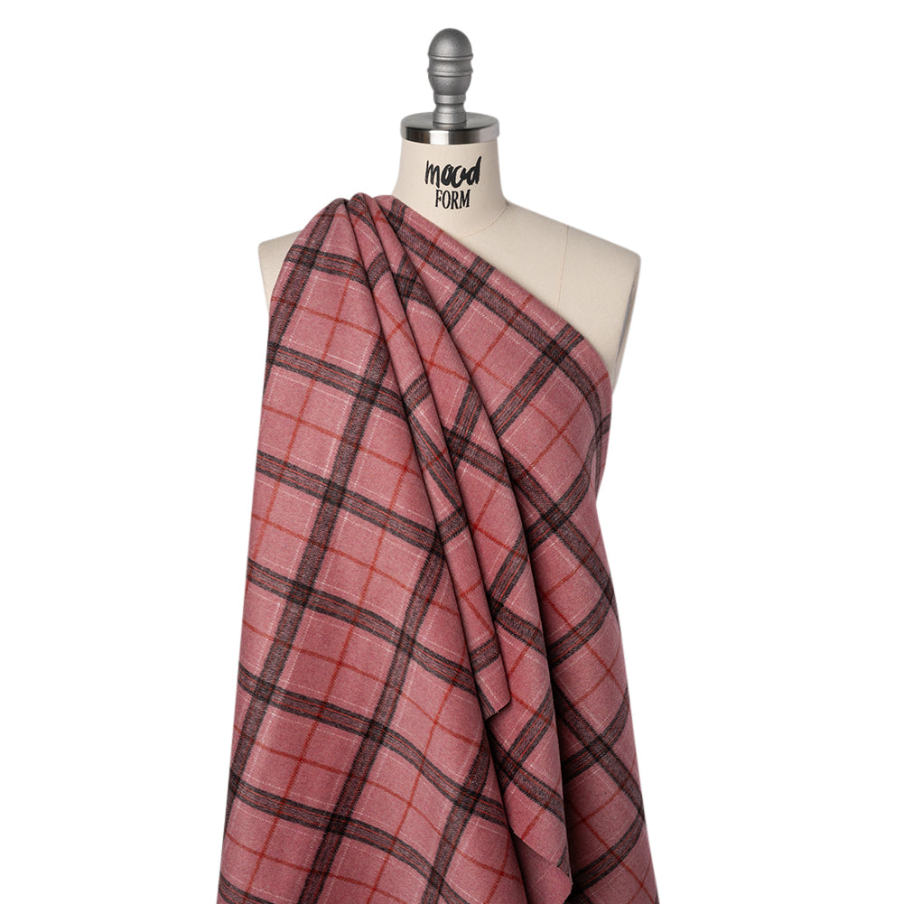Brushed Wool Double Cloth Coating - Strawberry Pink, Charcoal and Red Plaid and Pink Heathered - Deadstock - Joann Fabrics