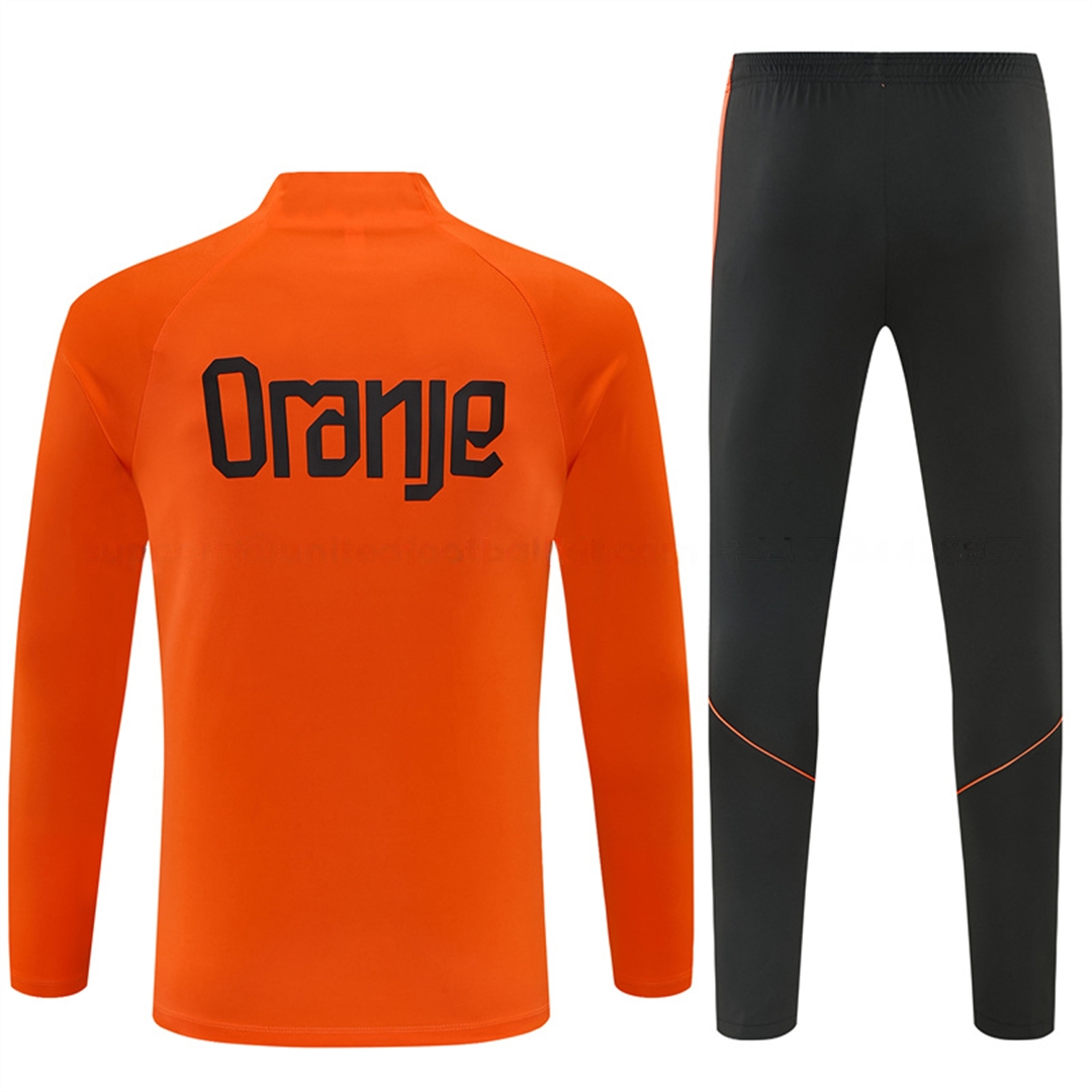 Netherlands 2026 Kids Long Sleeves Training Set - Orange With Black Accents Top & Blue Pants - UnitedFutballJersey