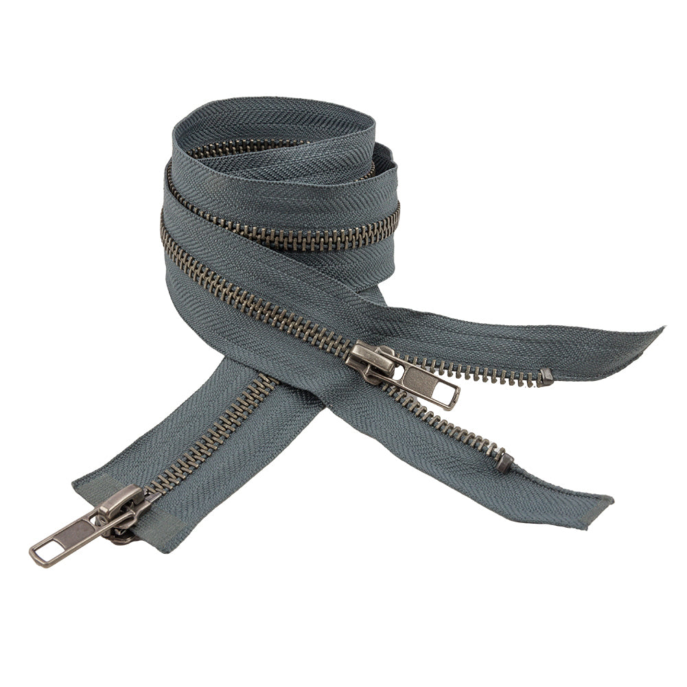 Steel Gray and Matte Gunmetal T5 Open End Metal Zipper with Two Pulls - 36