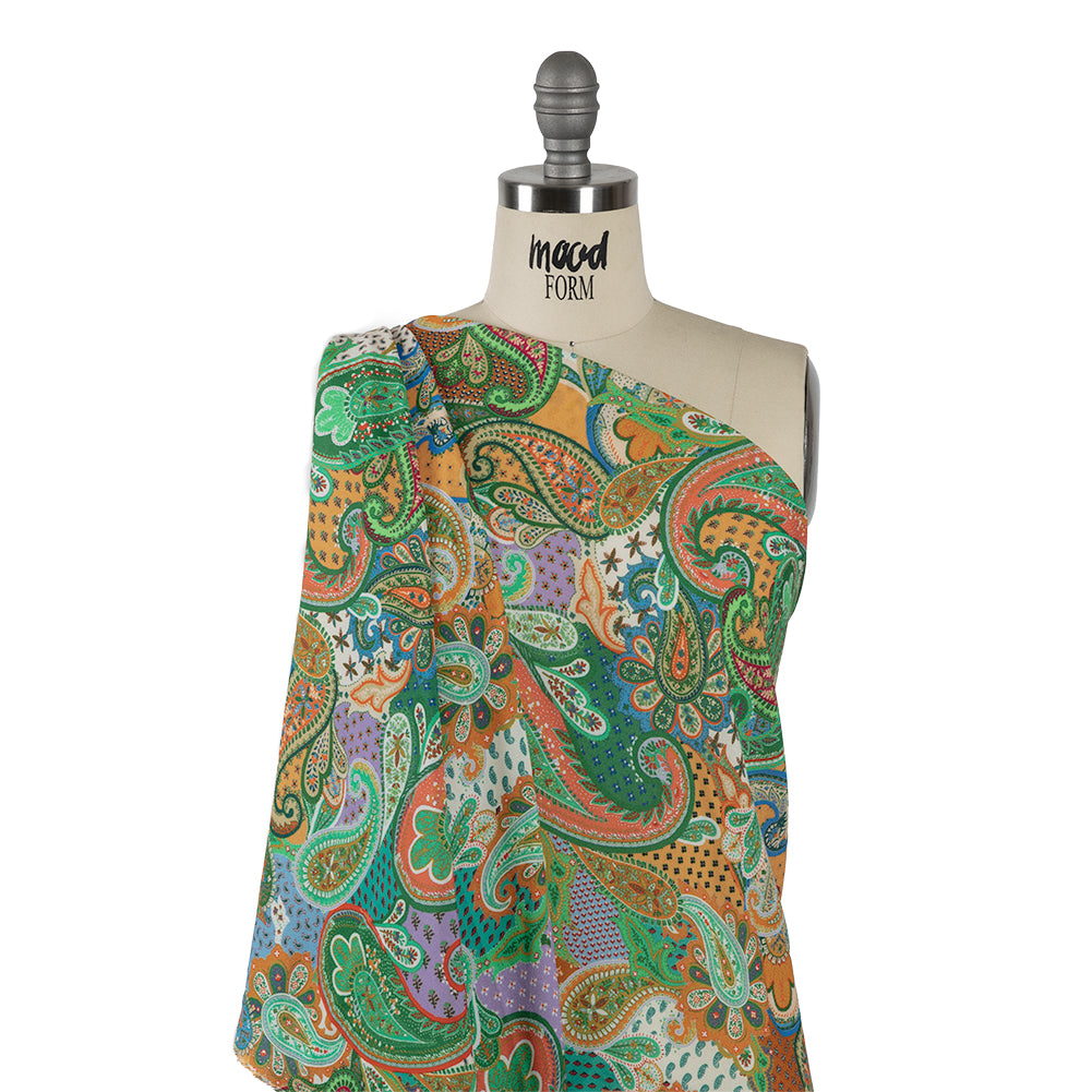 Sustainable Viscose Crepe - Green and Orange Paisley - Dragonfly Inn Print - Mood Exclusive Gisele Collection - Joann Fabrics