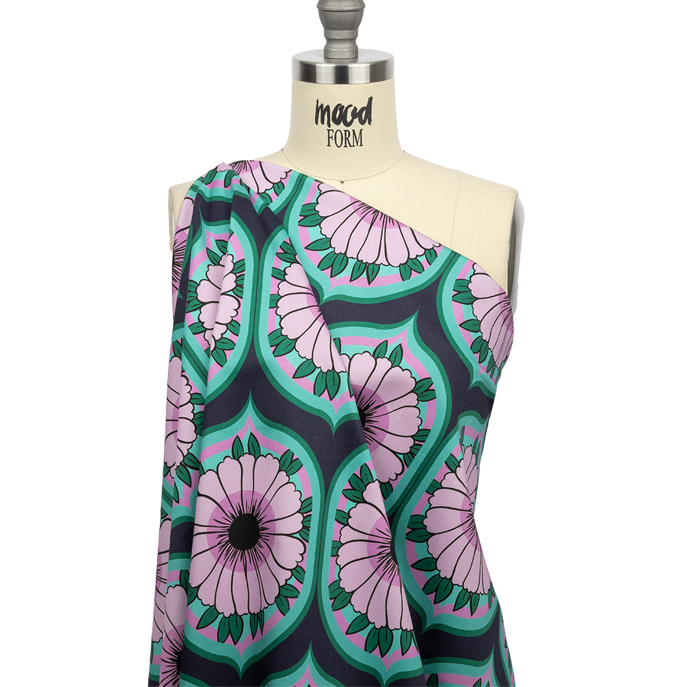 Stretch Cotton Sateen - Lavender and Teal Floral Ogees - Sunrise Divine Print - Mood Exclusive Groove Collection - Joann Fabrics